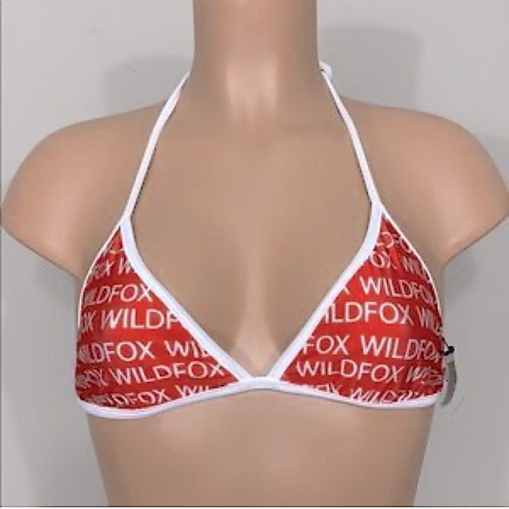 NWOT WILDFOX Reversible Bikini Top Triangle Halter Logo Print Red White black XS